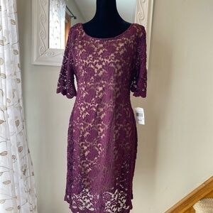 connected apparel Plum Lace Midi Dress